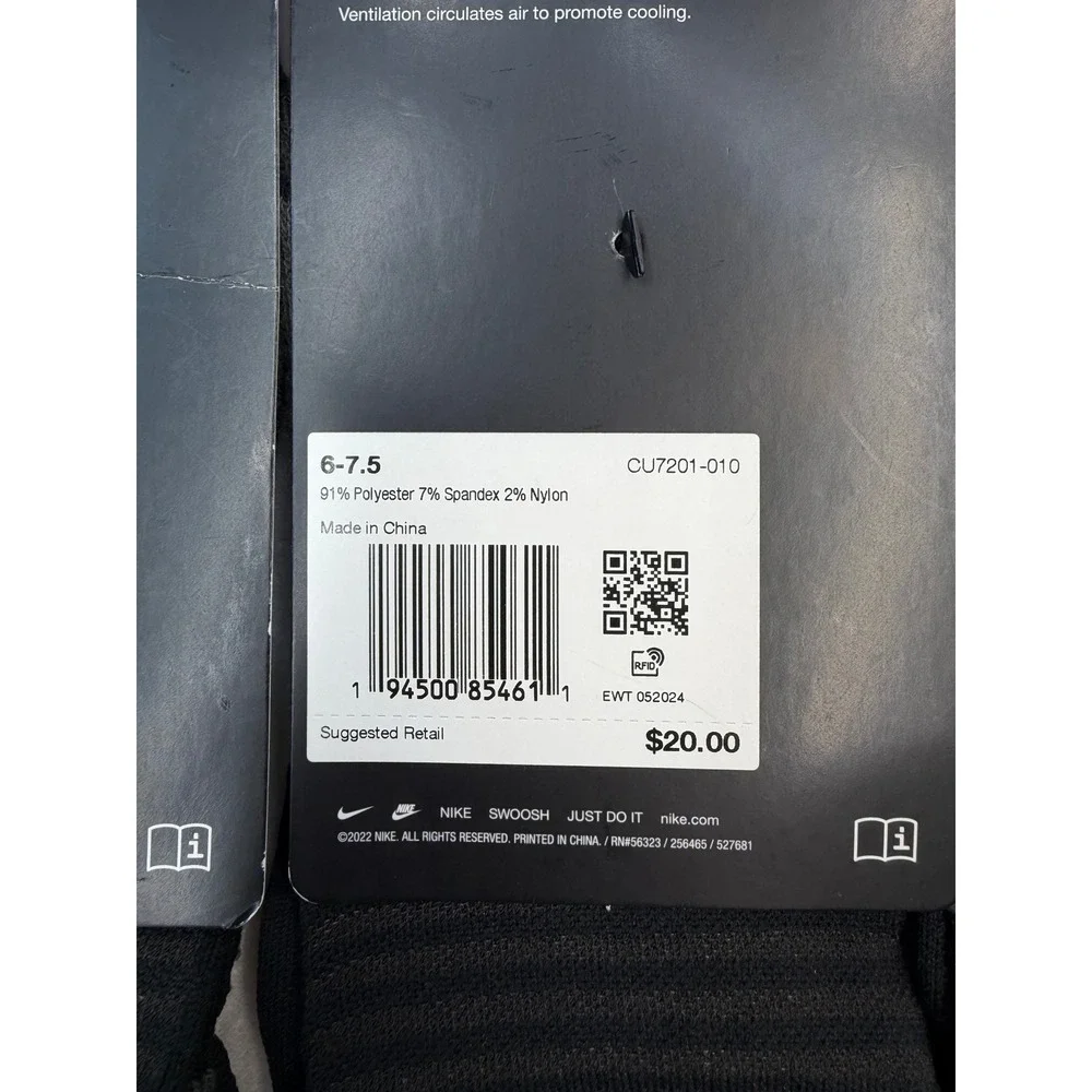 3 Pairs Nike Spark Cushioned No Show Running Socks Black Womens 7.5-9 NWT